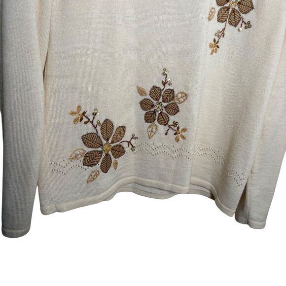Alfred Dunner Sweater Women's Petite Medium Embroidered Rhinestone Knit - Picture 3 of 10